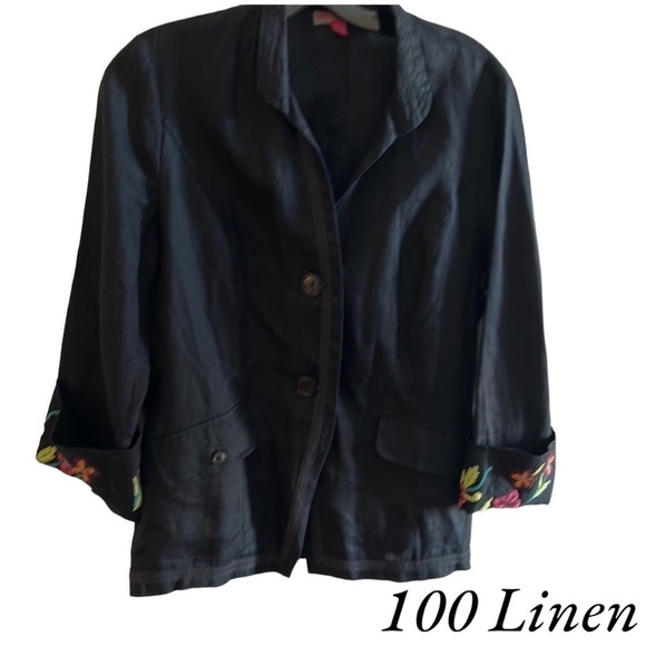 Y2K linen embroidered blazer,floral,embellished,lightweight,fresh,travel,coasta - Picture 2 of 12